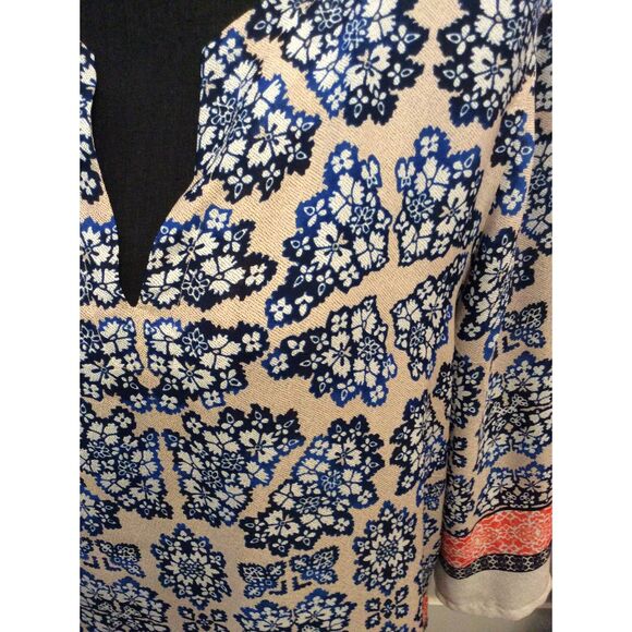 Violet + Claire Floral XL Tunic Top V Neck Blue Tan - Picture 3 of 5